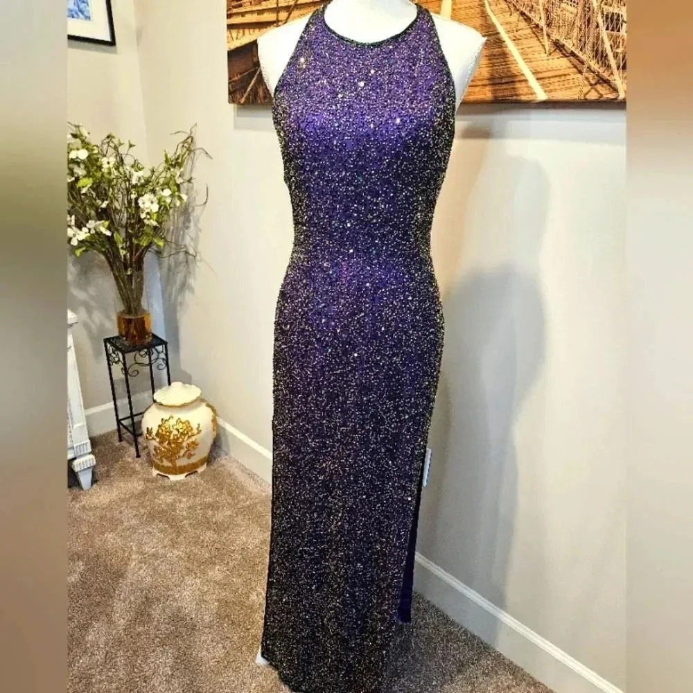 Scala Purple Sequined Backless Gown - image 3